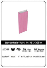 SOBRE CELULOSA XS 12+3X25 ROSA PAQUETE 432U | 432 UNIDADES | (ANDINA)